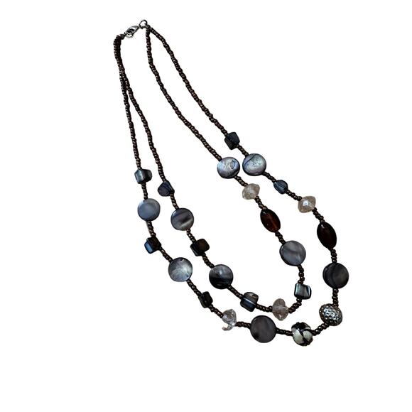Brown Shell and Seed Bead Multi Strand Necklace - Picture 2 of 5
